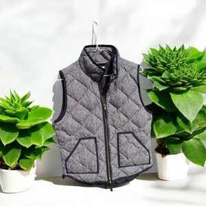 J. Crew Black and Cream Herringbone Quilted Vest